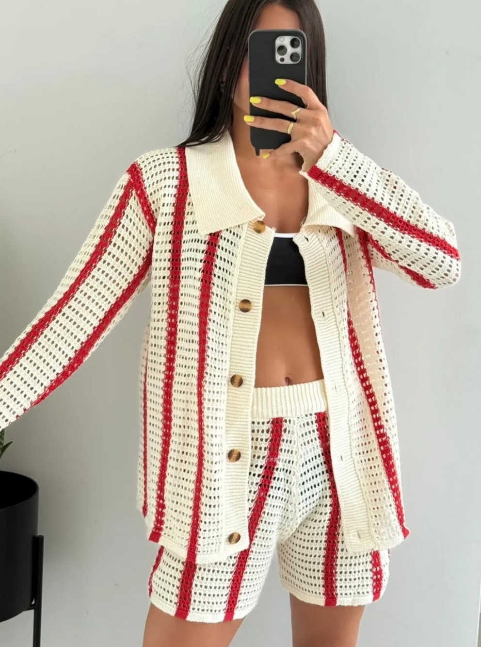 NWT COMMENSE | Crochet Striped Short 2 Pc Set - Picture 7 of 8